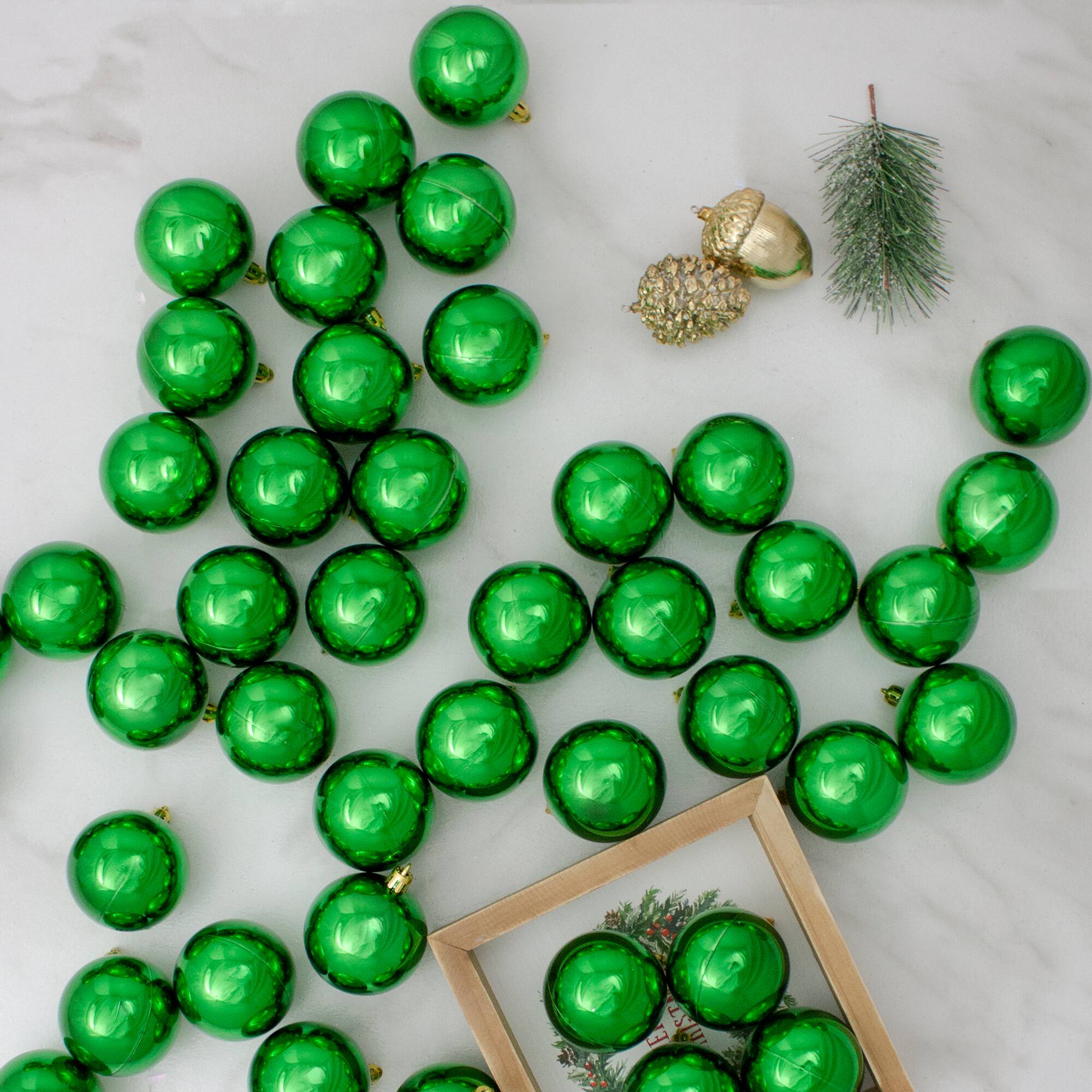 60ct Shiny Christmas Green Shatterproof Ball Ornaments